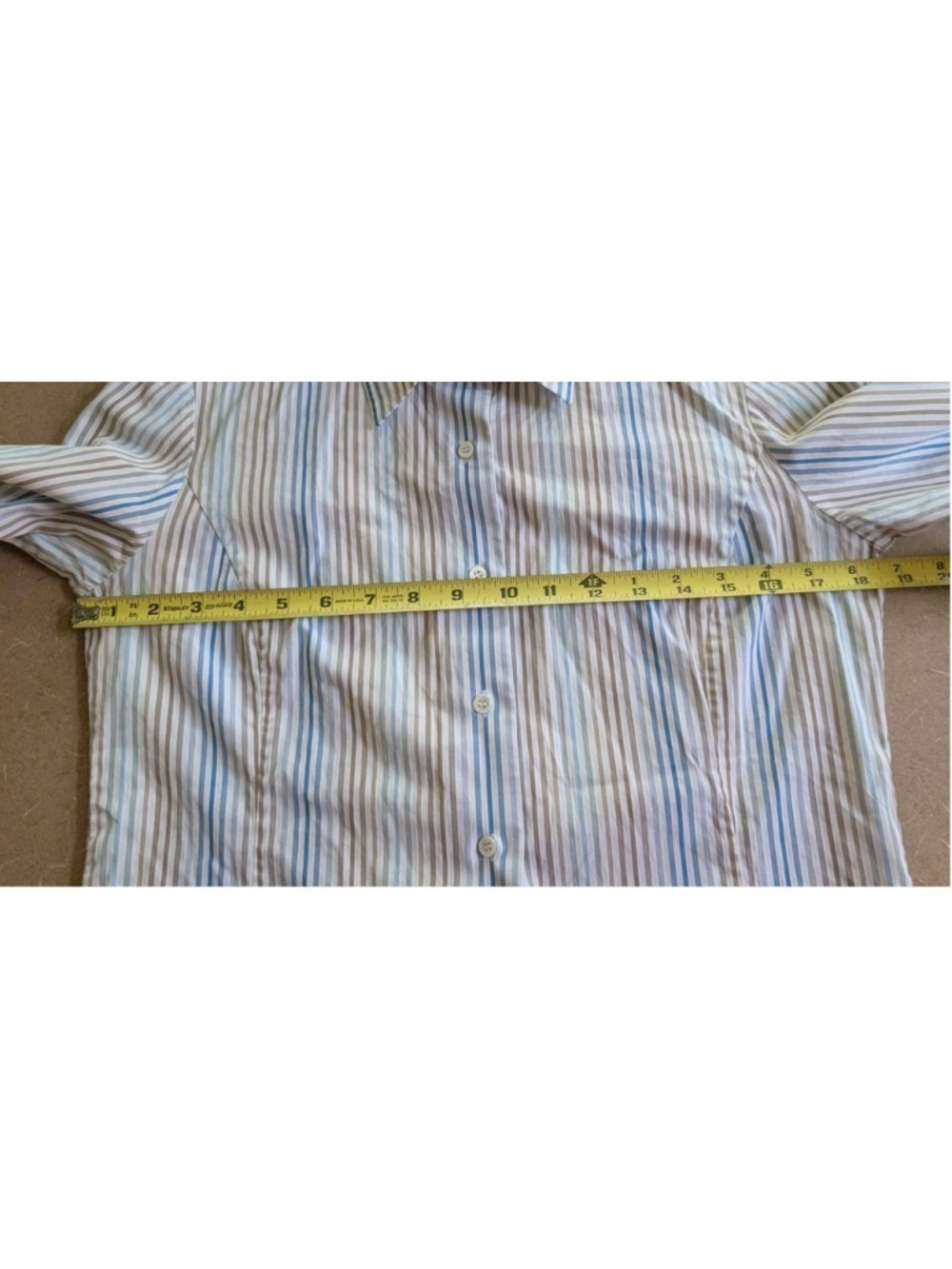 Faconnable Women's Cotton Button Up Shirt White Blue Brown Stripes Size 4 - Picture 4 of 12
